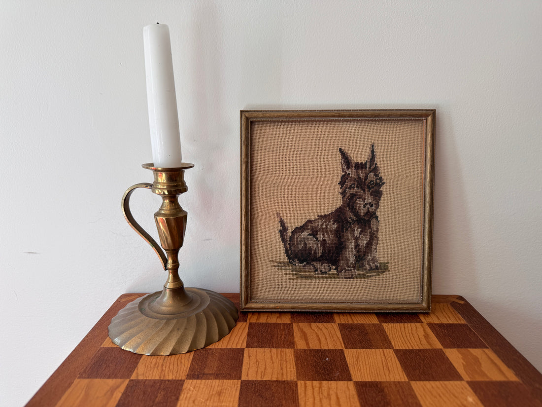 Scottish Terrier Needlepoint Statue Brass Candlestick Butter Dish (Sold Separately)