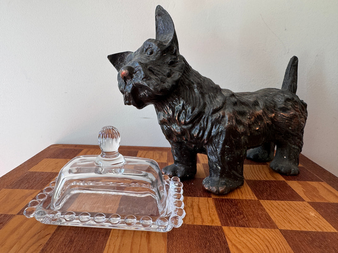 Scottish Terrier Needlepoint Statue Brass Candlestick Butter Dish (Sold Separately)