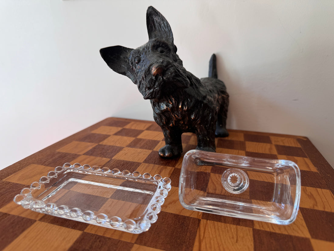Scottish Terrier Needlepoint Statue Brass Candlestick Butter Dish (Sold Separately)