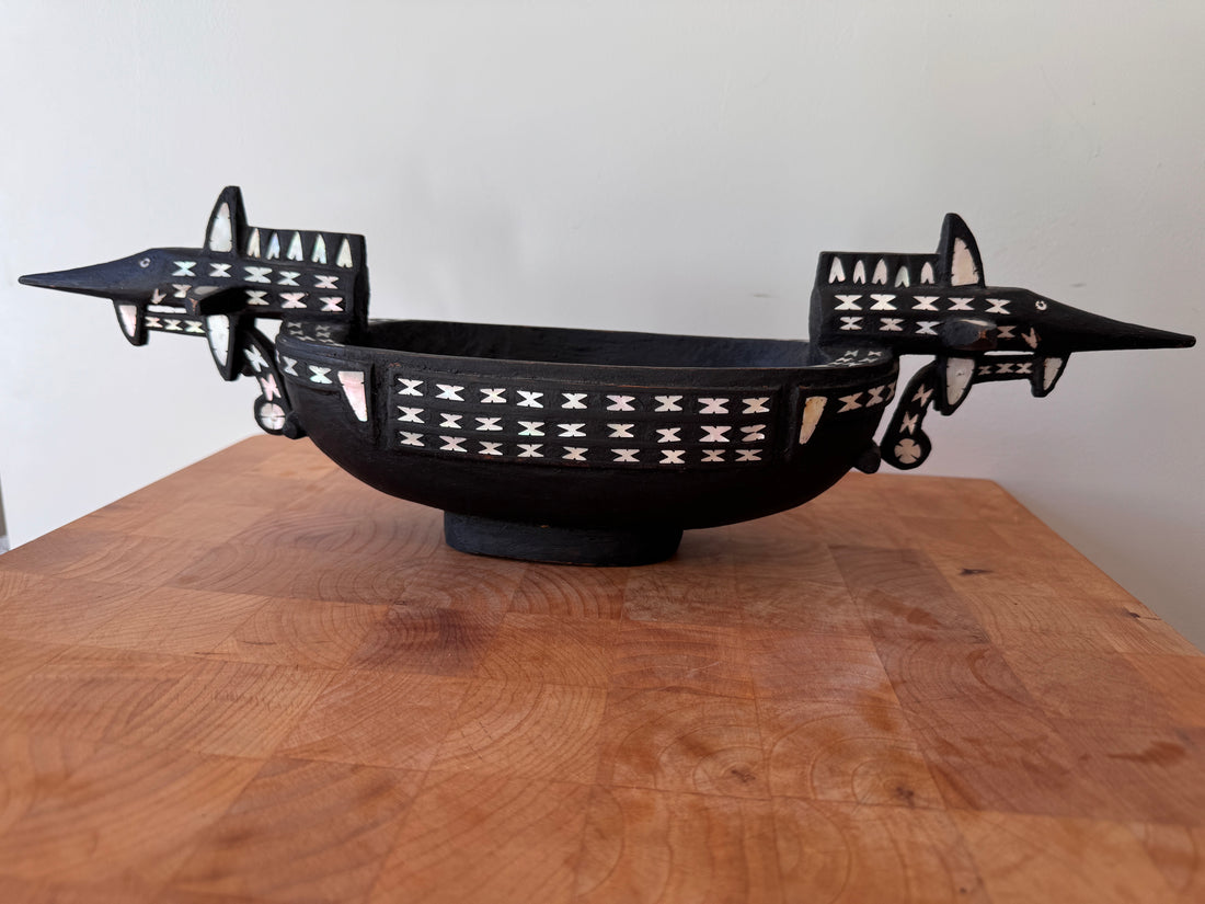 Pearl Inlay Solomon Islands wood bowl art