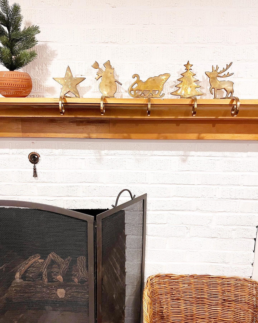 Solid Weighted Brass Holiday Christmas Mantel Stocking hooks