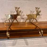 Brass Reindeer Stocking Holder Hooks Set of 2