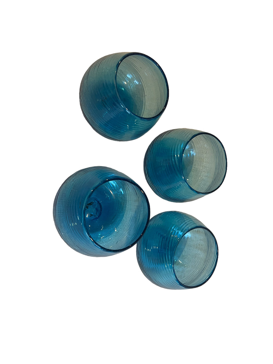 Hand Blown Blue Swirl Wine Cocktail Glasses