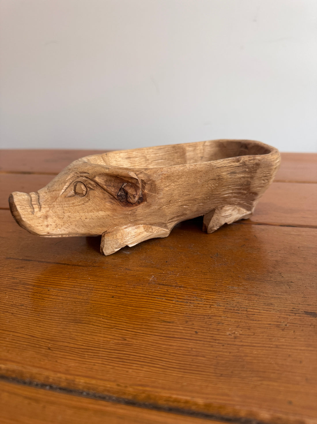 Carved Wood Pig Bowl