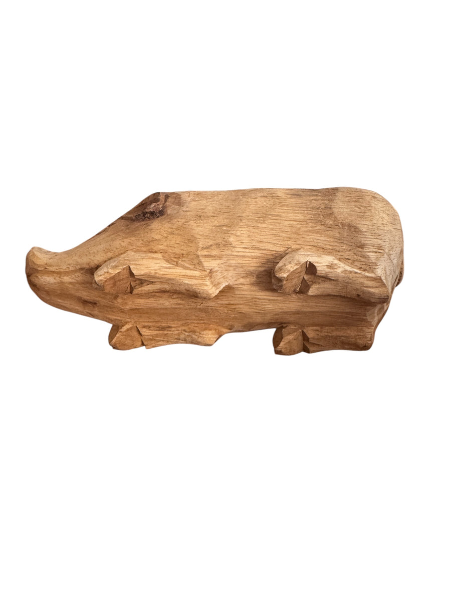 Carved Wood Pig Bowl