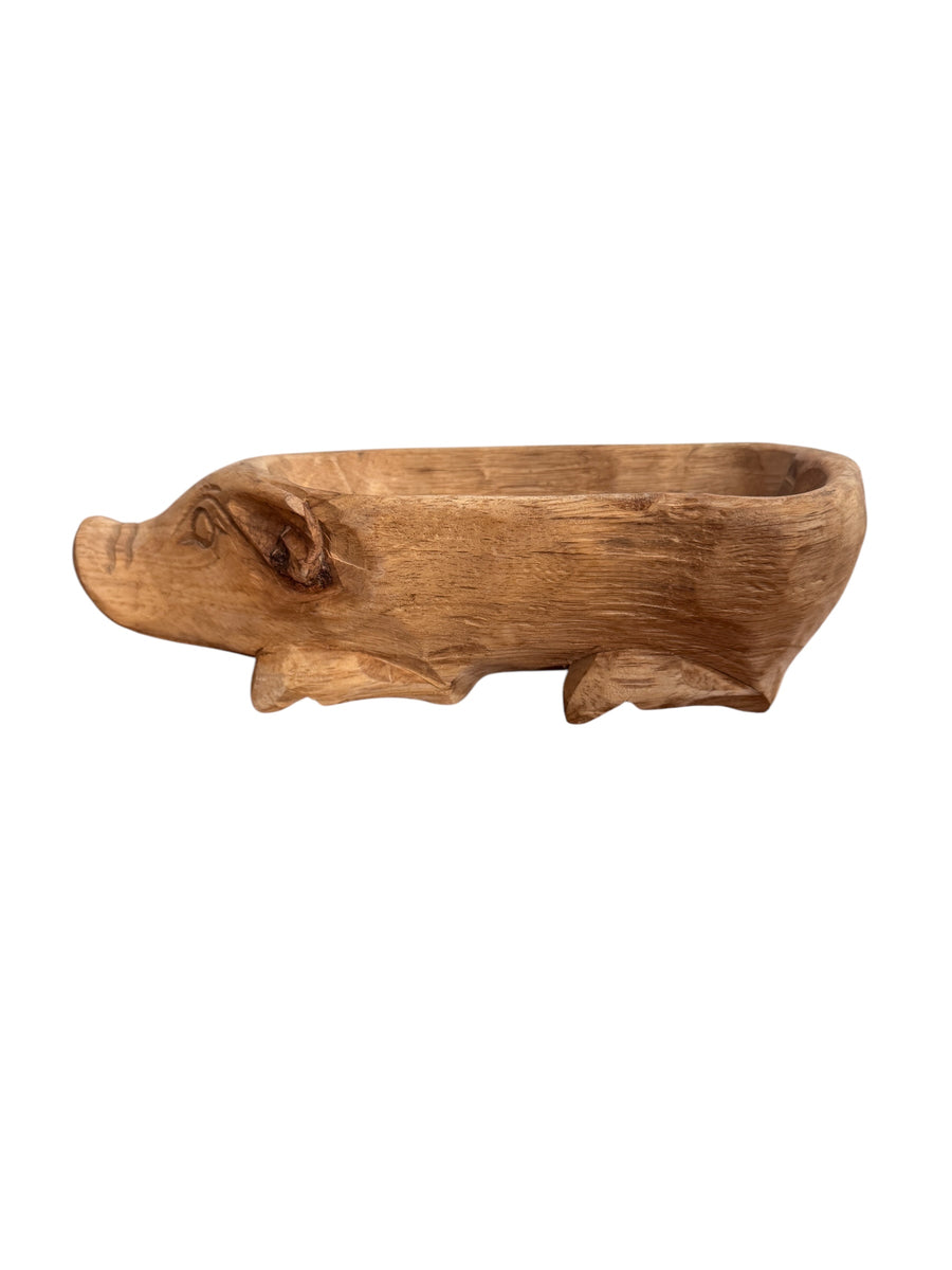 Carved Wood Pig Bowl