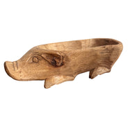 Carved Wood Pig Bowl