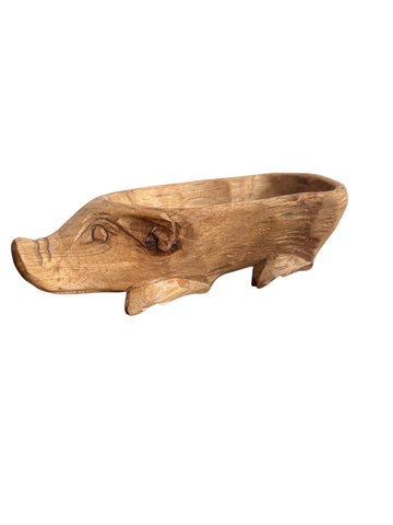 Carved Wood Pig Bowl