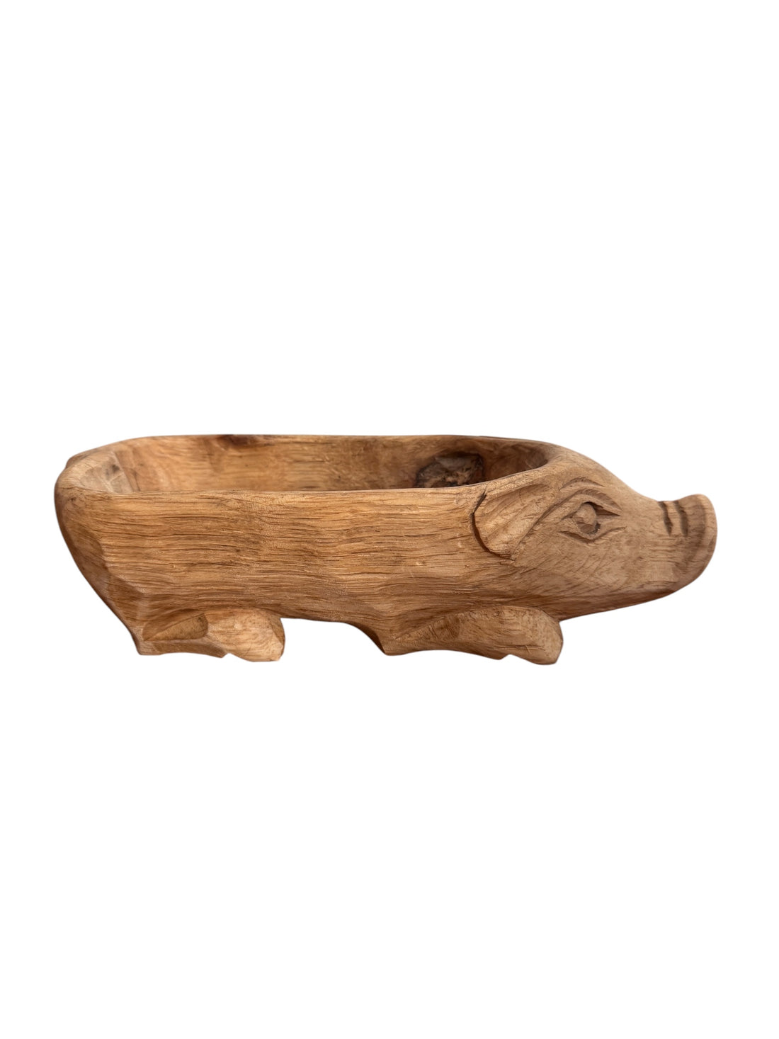 Carved Wood Pig Bowl