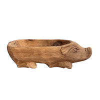 Carved Wood Pig Bowl