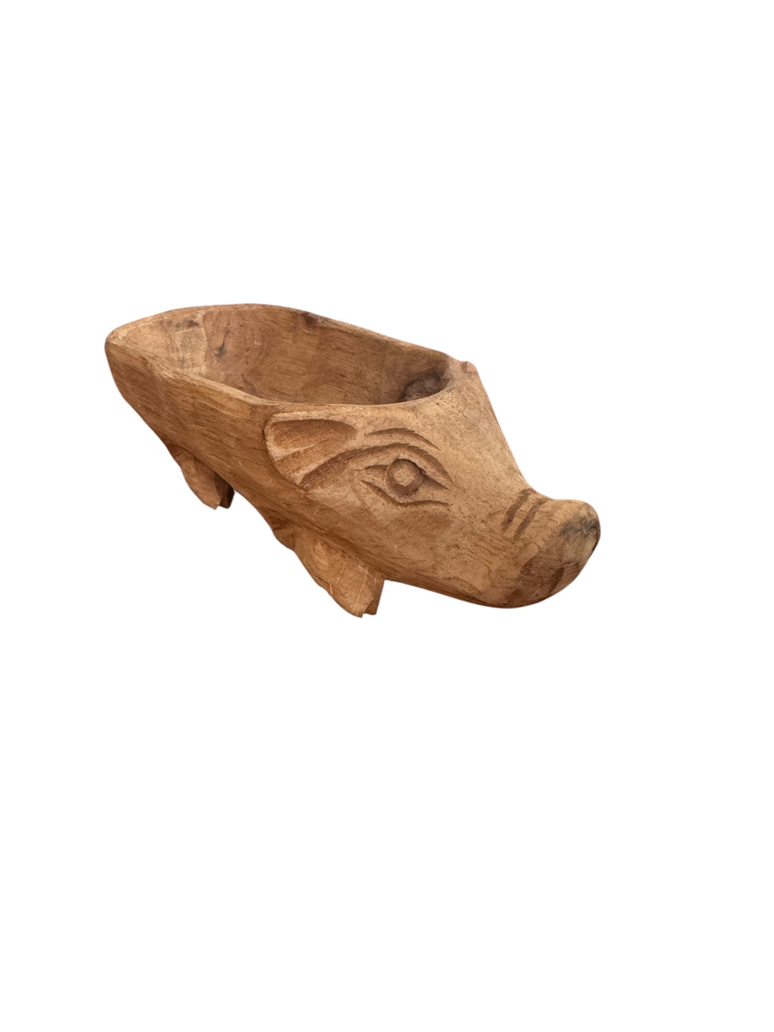 Carved Wood Pig Bowl