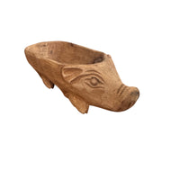 Carved Wood Pig Bowl