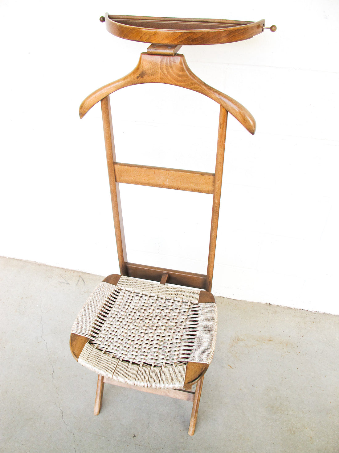 Hans Wegner Style Mid-Centry Valet Chair with Woven Storage Bench Seat