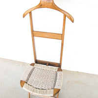 Hans Wegner Style Mid-Centry Valet Chair with Woven Storage Bench Seat