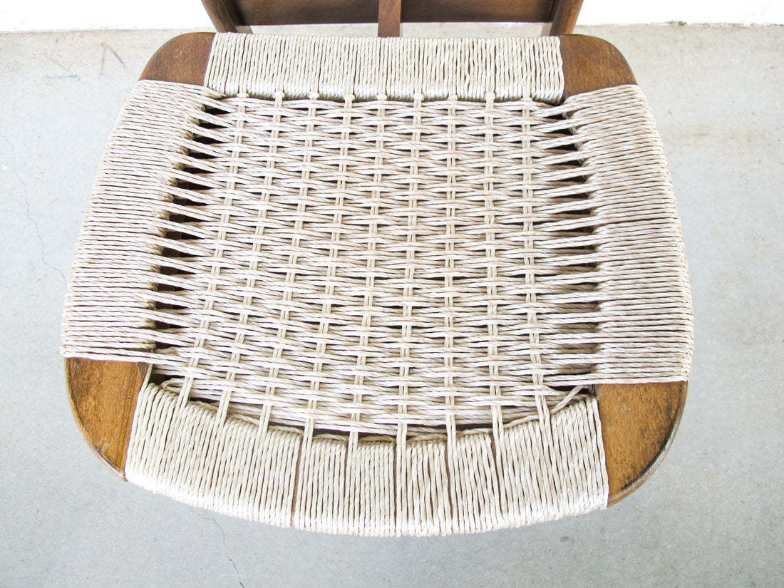 Hans Wegner Style Mid-Centry Valet Chair with Woven Storage Bench Seat