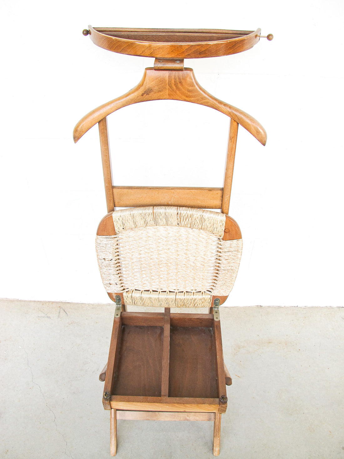 Hans Wegner Style Mid-Centry Valet Chair with Woven Storage Bench Seat