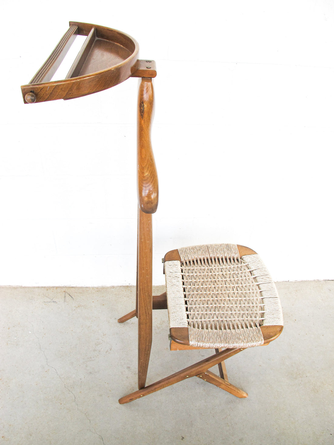 Hans Wegner Style Mid-Centry Valet Chair with Woven Storage Bench Seat