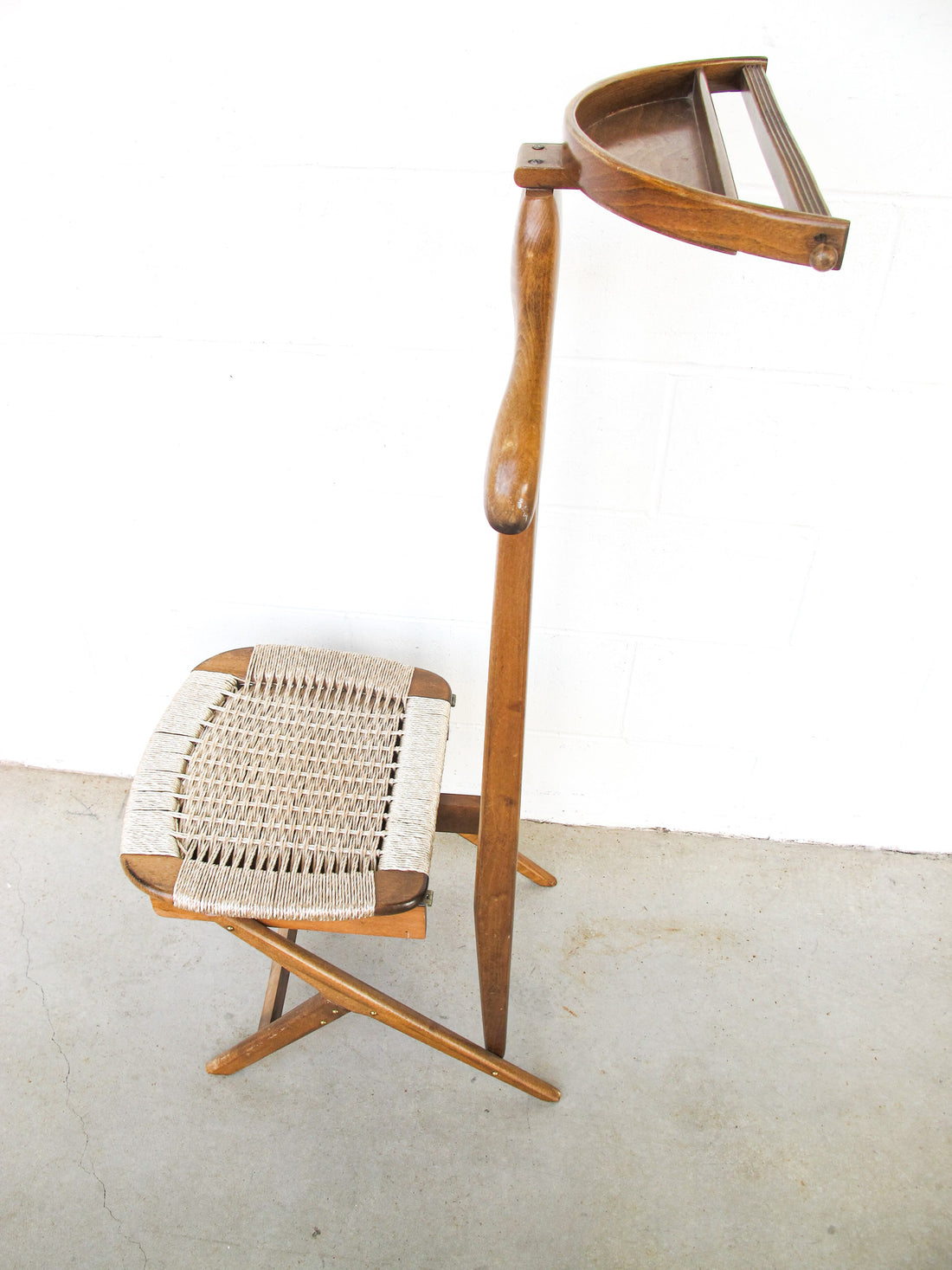 Hans Wegner Style Mid-Centry Valet Chair with Woven Storage Bench Seat