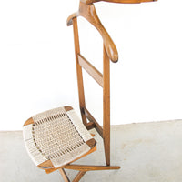 Hans Wegner Style Mid-Centry Valet Chair with Woven Storage Bench Seat