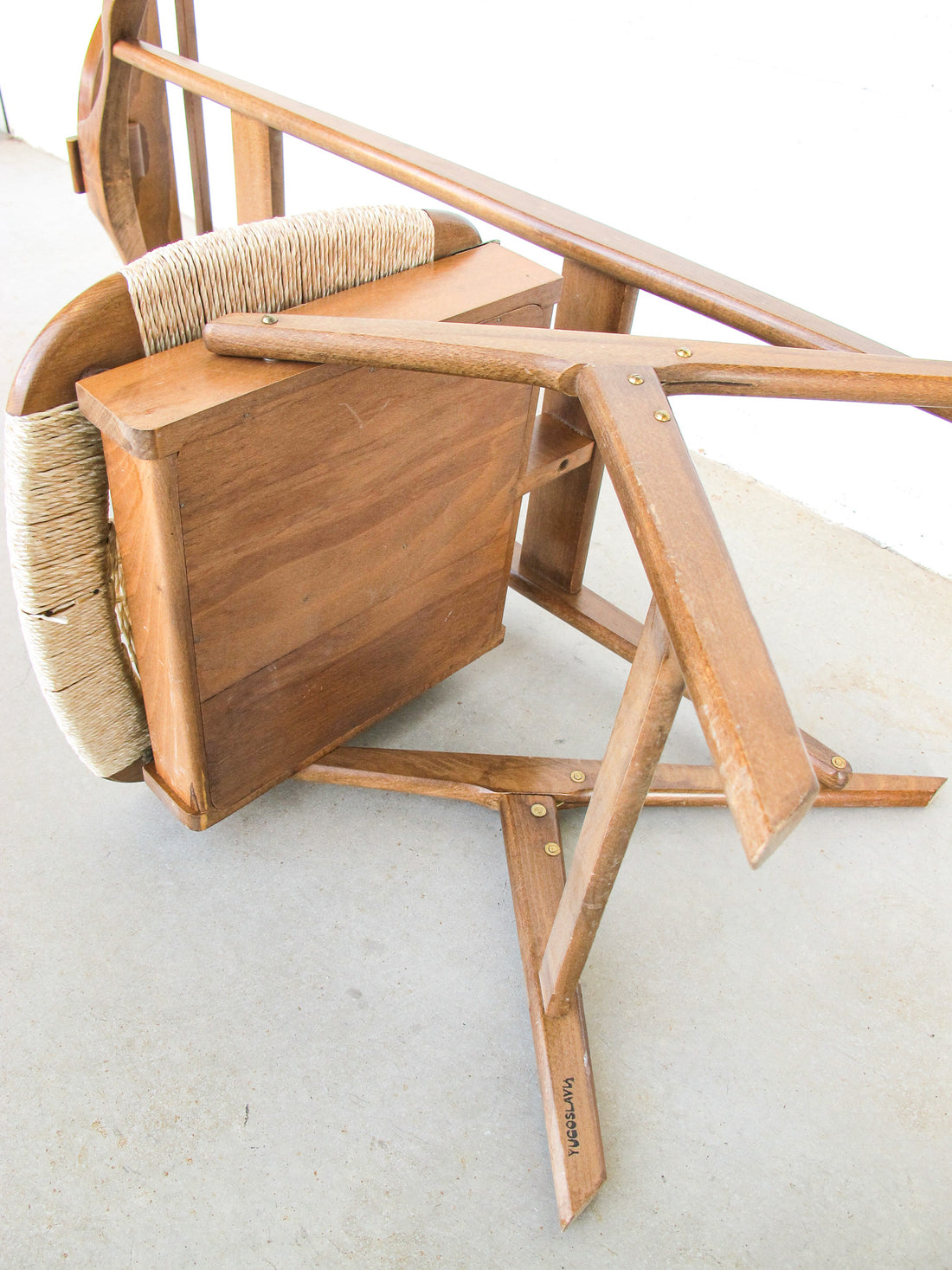 Hans Wegner Style Mid-Centry Valet Chair with Woven Storage Bench Seat