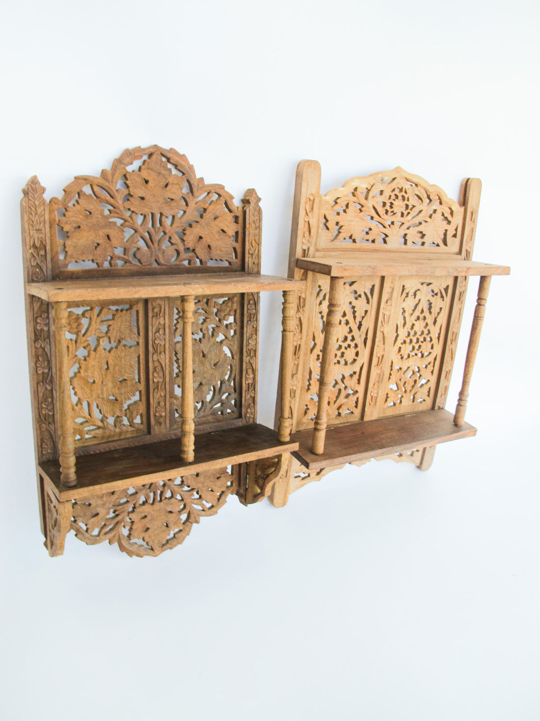 Teak Rosewood Indian Wall shelf with lattice detailing & foldable Shelves (each Sold Separately)