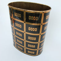 Midcentury Harvell Metal Trash Bin Waste basket Vintage Black with Copper Metallic Design