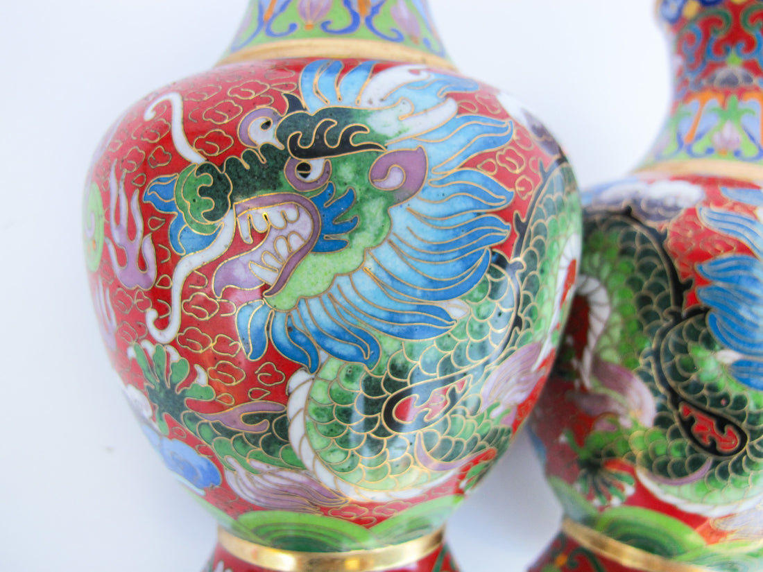 Enameled Antique AsianCloisonne Vases with Dragons (Sold Separately)