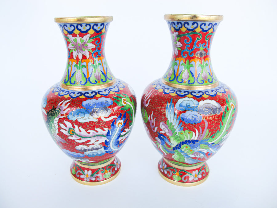 Enameled Antique AsianCloisonne Vases with Dragons (Sold Separately)