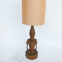 Wood Carved Elephant Base Table Lamp with Shade