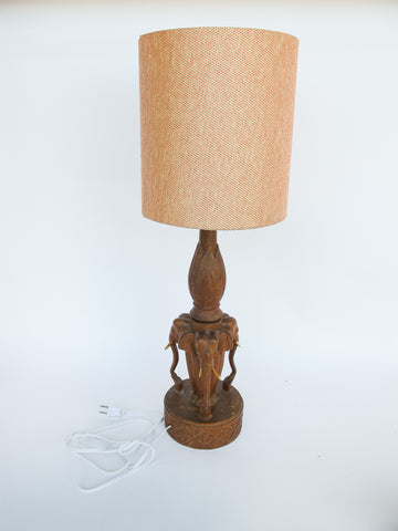 Wood Carved Elephant Base Table Lamp with Shade