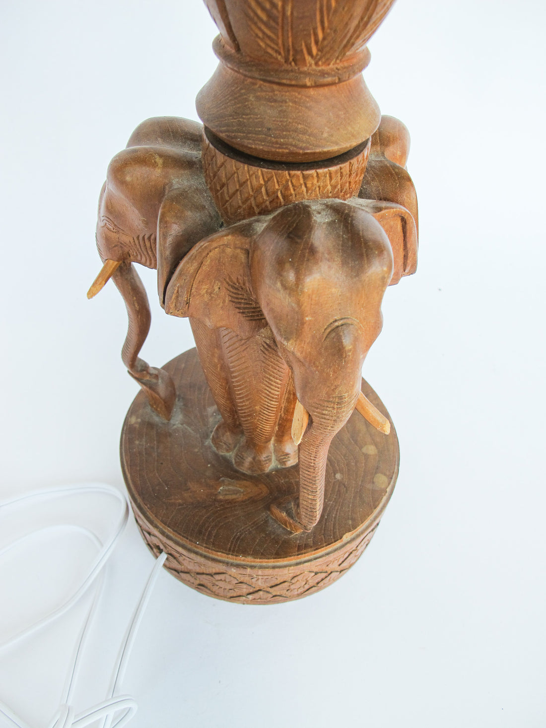 Wood Carved Elephant Base Table Lamp with Shade