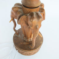 Wood Carved Elephant Base Table Lamp with Shade