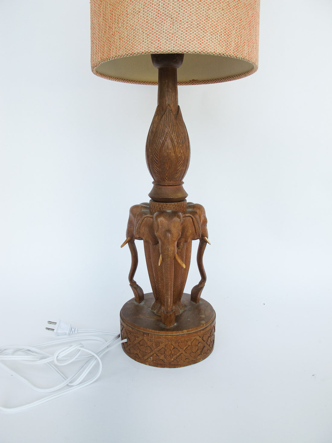 Wood Carved Elephant Base Table Lamp with Shade