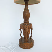 Wood Carved Elephant Base Table Lamp with Shade