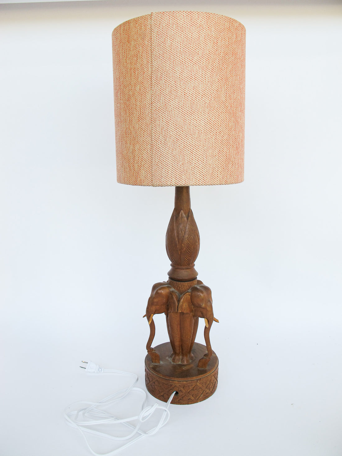 Wood Carved Elephant Base Table Lamp with Shade