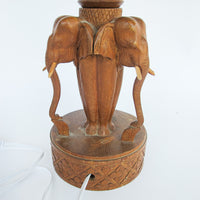 Wood Carved Elephant Base Table Lamp with Shade