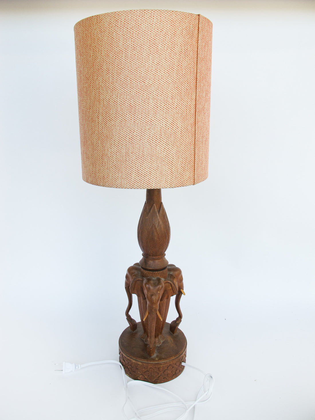 Wood Carved Elephant Base Table Lamp with Shade