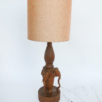 Wood Carved Elephant Base Table Lamp with Shade