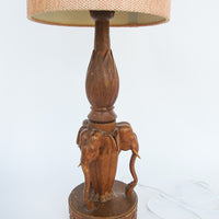 Wood Carved Elephant Base Table Lamp with Shade