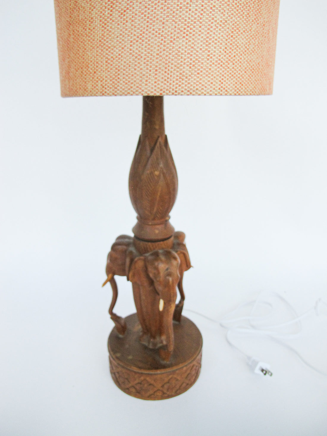 Wood Carved Elephant Base Table Lamp with Shade