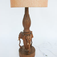 Wood Carved Elephant Base Table Lamp with Shade