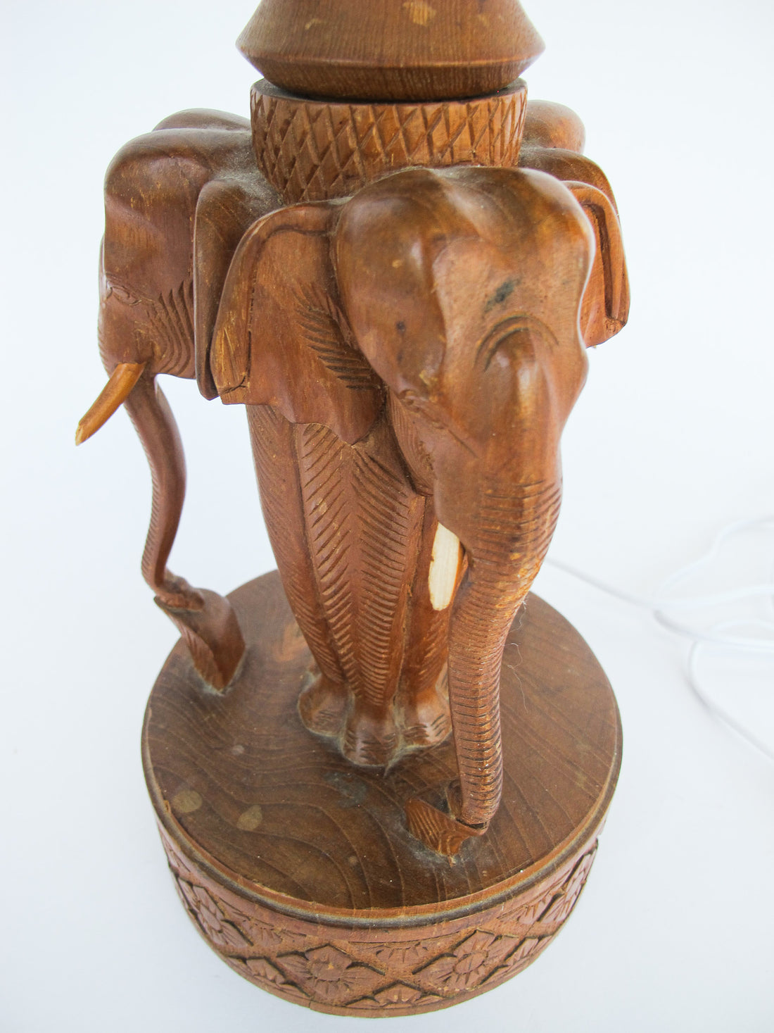 Wood Carved Elephant Base Table Lamp with Shade