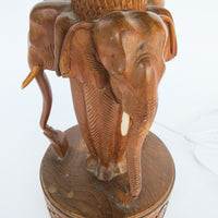 Wood Carved Elephant Base Table Lamp with Shade