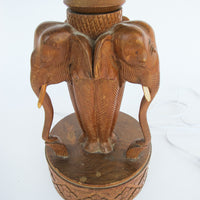 Wood Carved Elephant Base Table Lamp with Shade