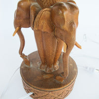 Wood Carved Elephant Base Table Lamp with Shade