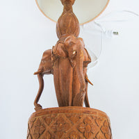 Wood Carved Elephant Base Table Lamp with Shade