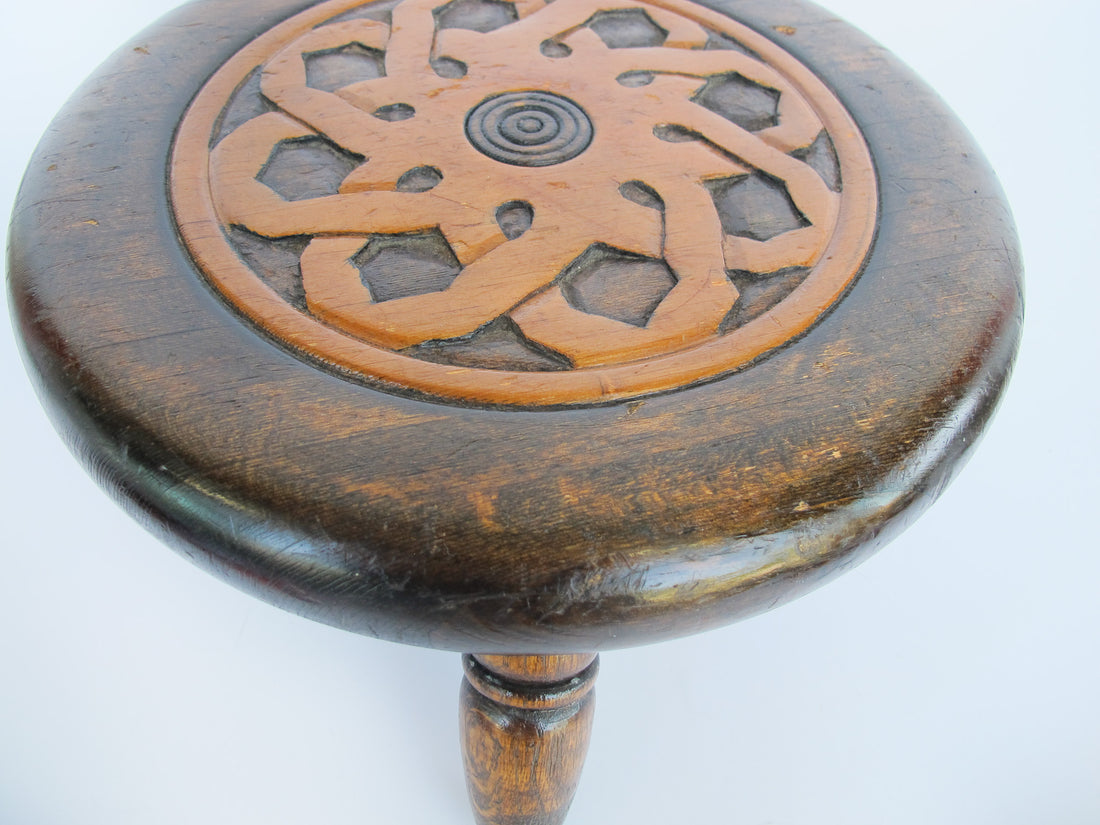 Primitive Hand Carved Gaelic Nordic Wood Stool