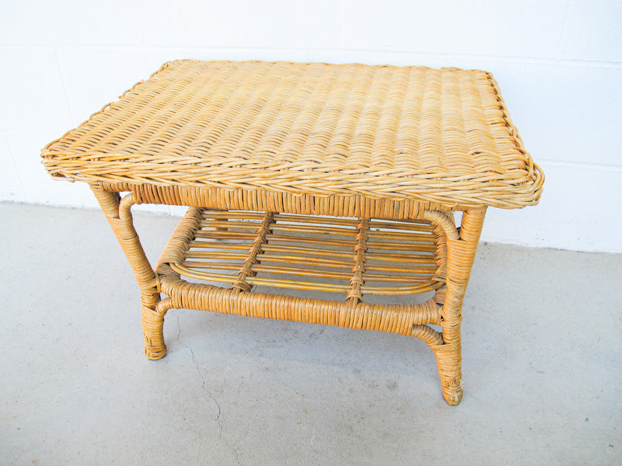 Woven Two-Tier Wicker Rattan Coffee Table