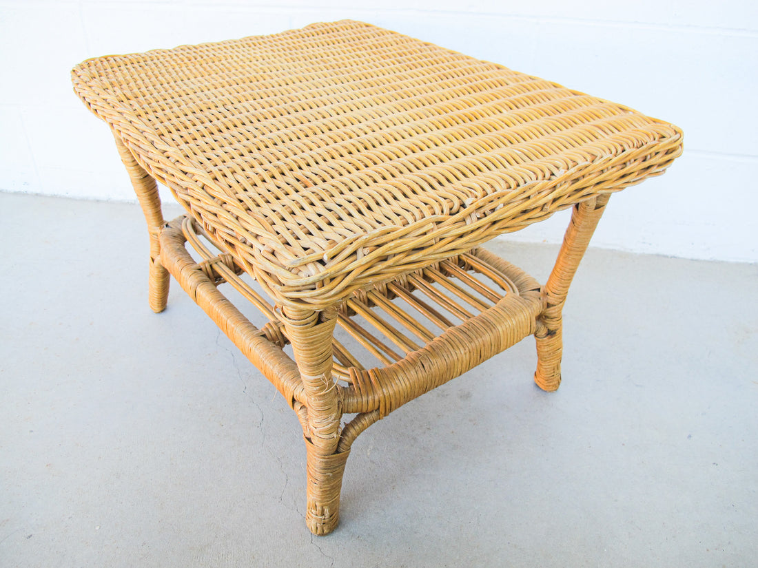 Woven Two-Tier Wicker Rattan Coffee Table