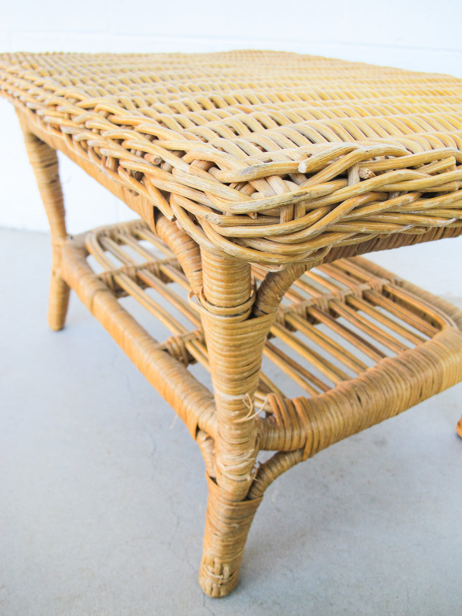 Woven Two-Tier Wicker Rattan Coffee Table